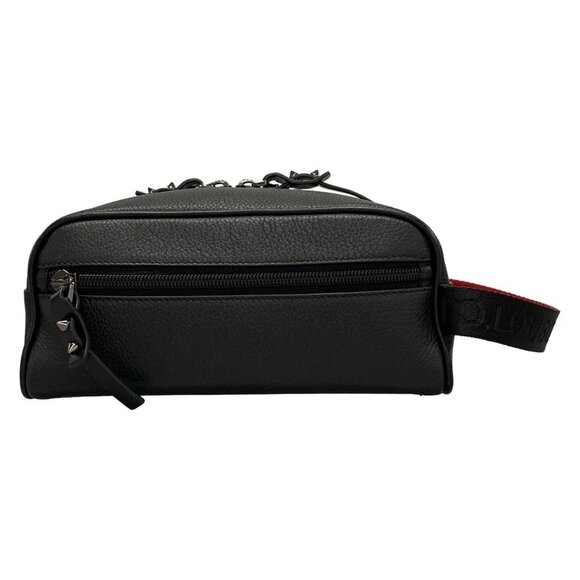 Auth CHRISTIAN LOUBOUTIN 1205142 Black Red Leather Clutch Bag - Picture 1 of 16